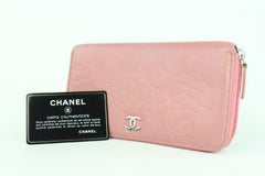 Chanel Embossed Camellia Gusset Zip Around Wallet 2cj1110 Pink Leather Clutch