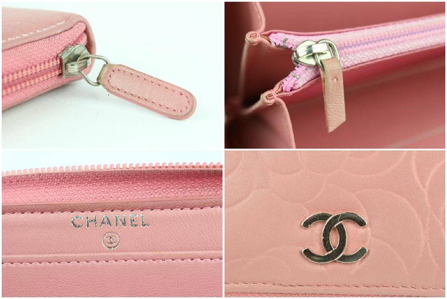 Beige Chanel Embossed Camellia Gusset Zip Around Wallet 2cj1110 Pink Leather Clutch For Sale