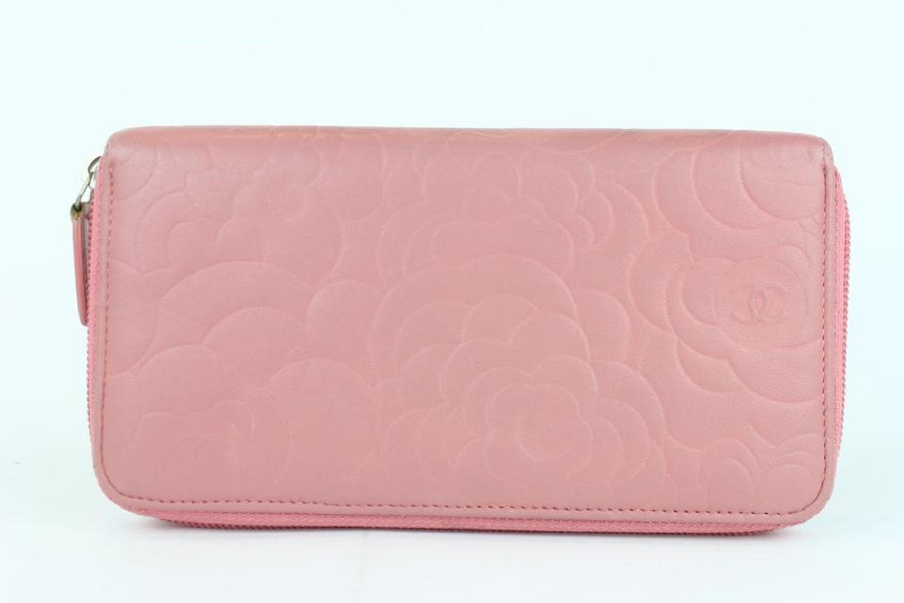Chanel Embossed Camellia Gusset Zip Around Wallet 2cj1110 Pink Leather Clutch For Sale 3