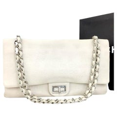 Chanel Embossed Ivory 2.55 31 Rue Cambon Maxi Classic Double Flap SHW 870540