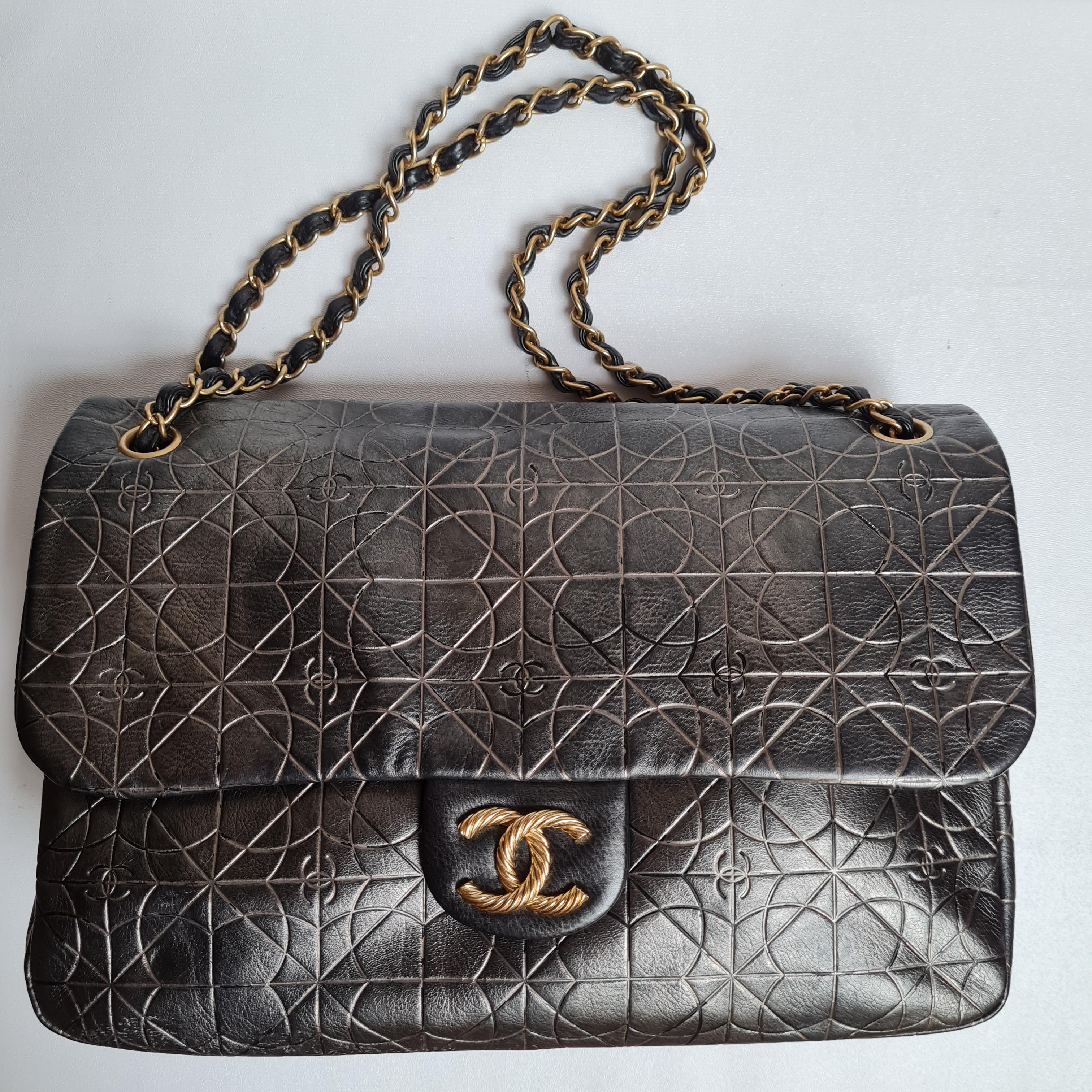 Chanel Embossed Jumbo Flap Bag 3