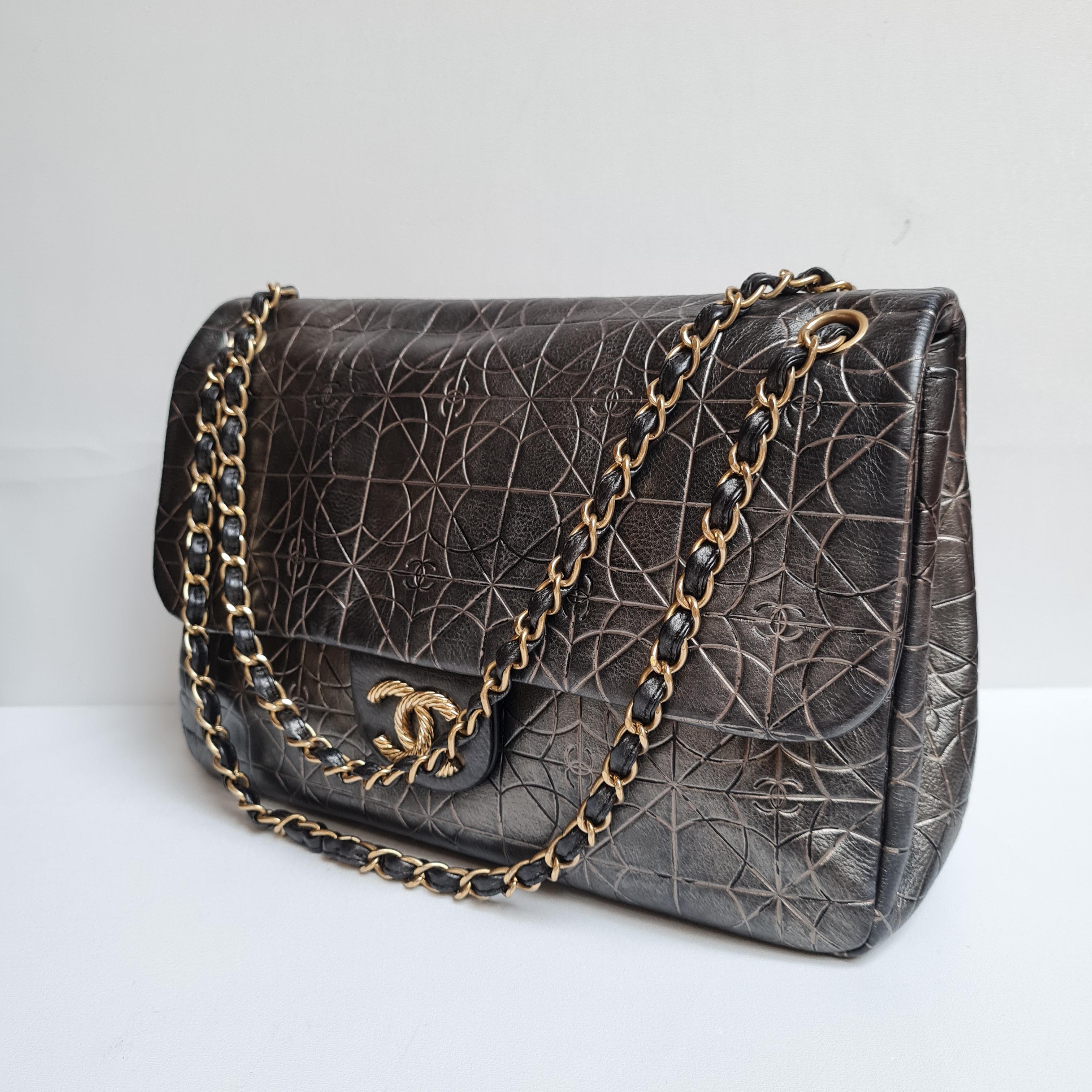 Chanel Embossed Jumbo Flap Bag 8