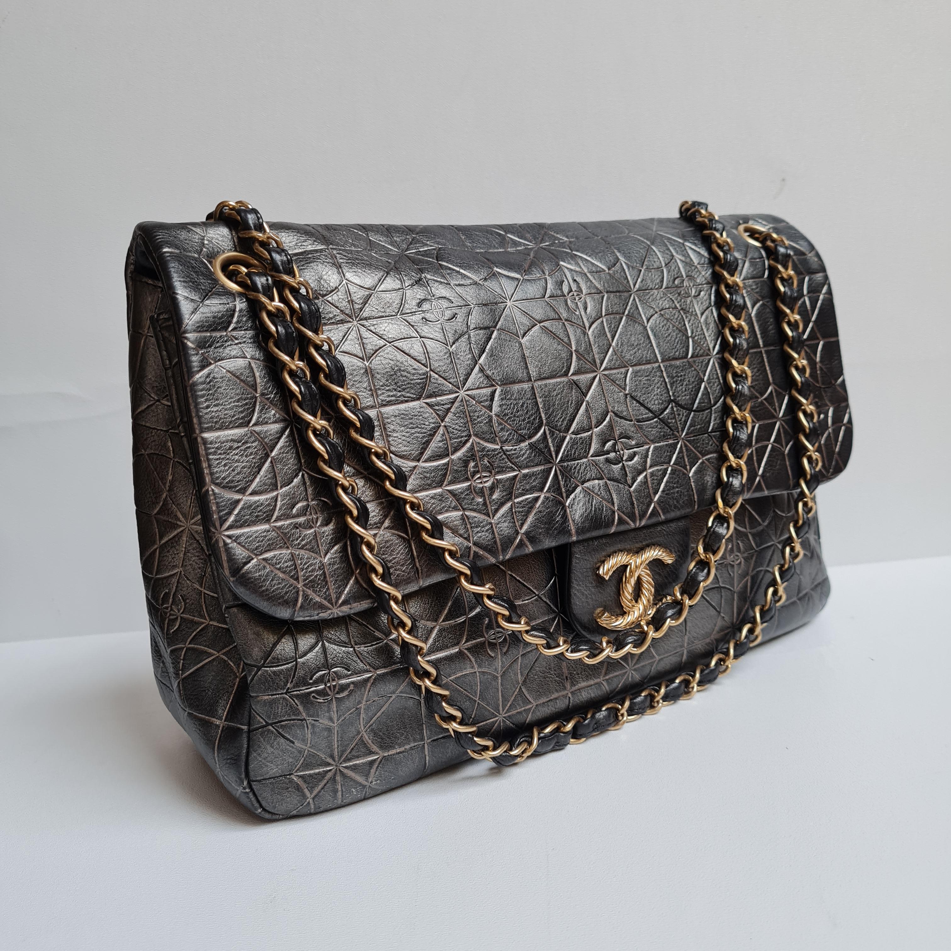 Chanel Embossed Jumbo Flap Bag 9