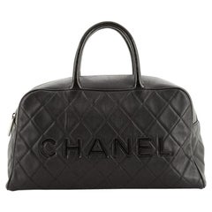 Chanel Embossed Logo Bowler Bag Quilted Leather Medium