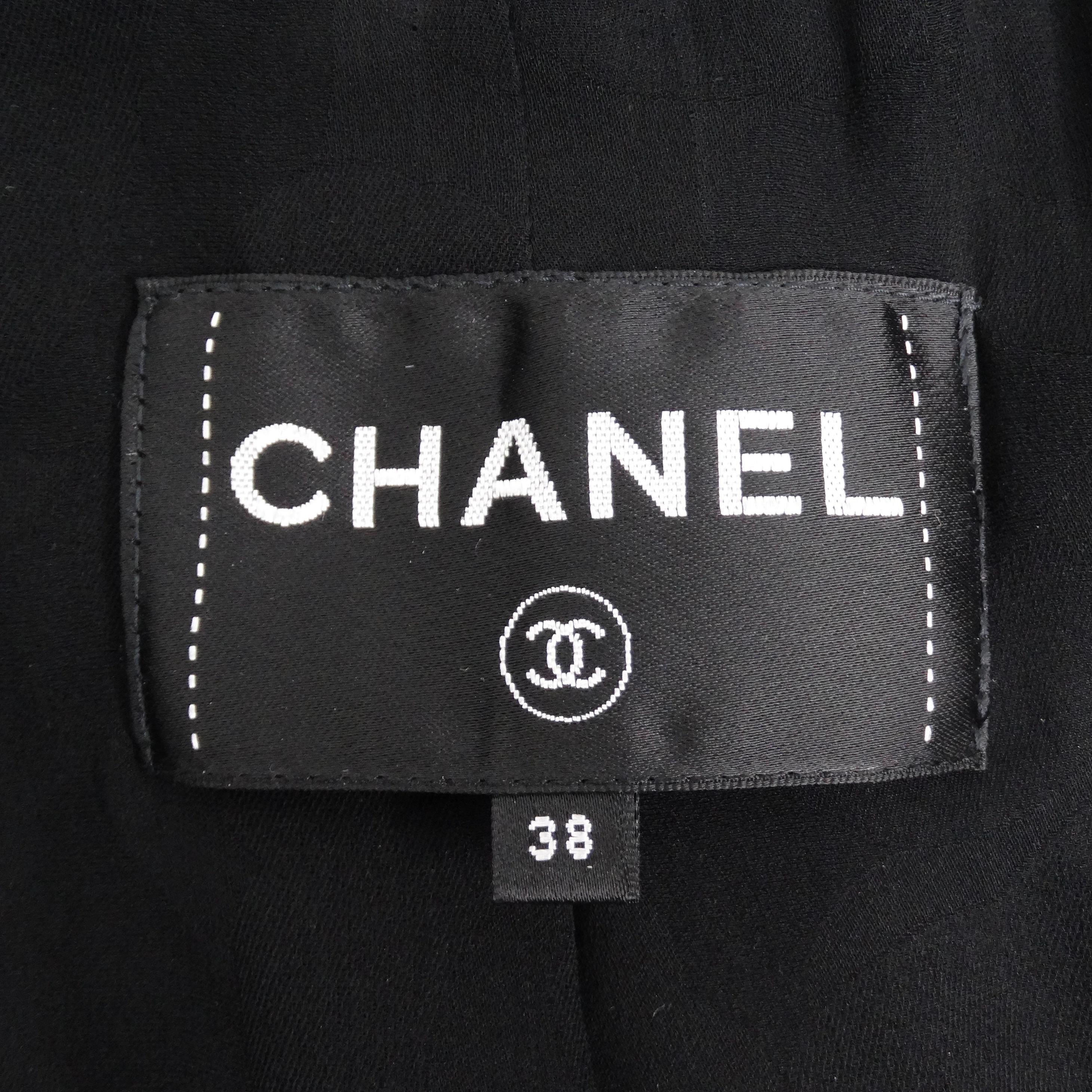 Chanel Embroidered Camellia Two Pocket Off Shoulder Button Jacket 7