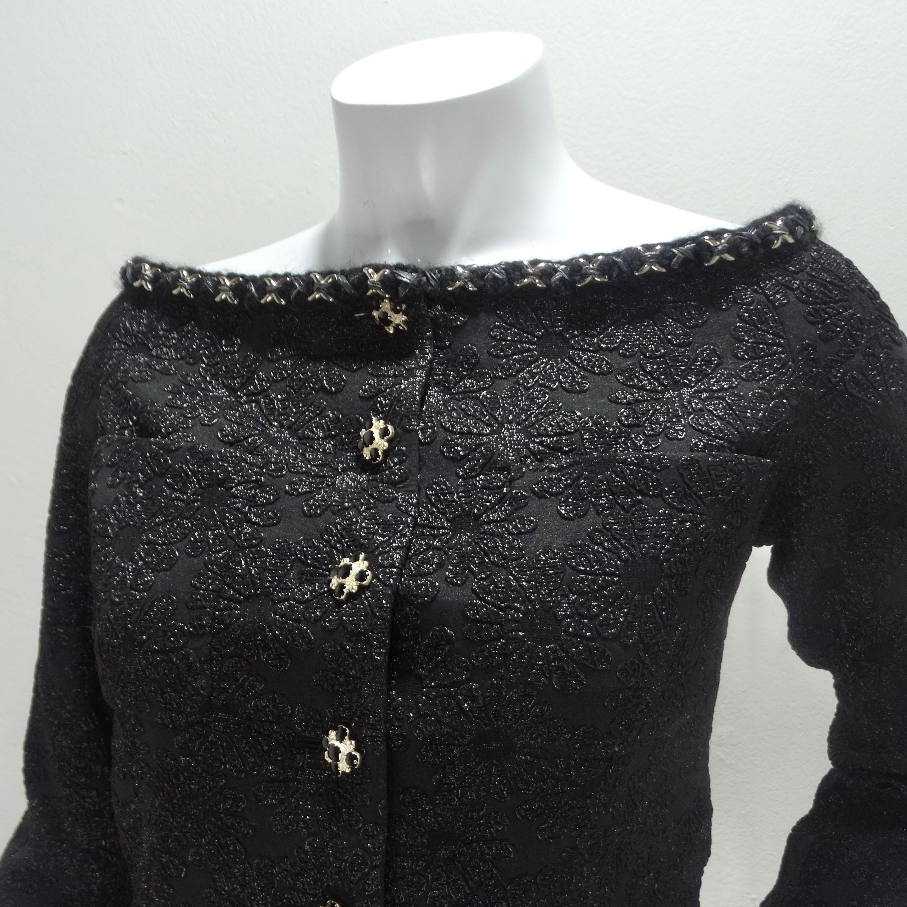 Women's or Men's Chanel Embroidered Camellia Two Pocket Off Shoulder Button Jacket