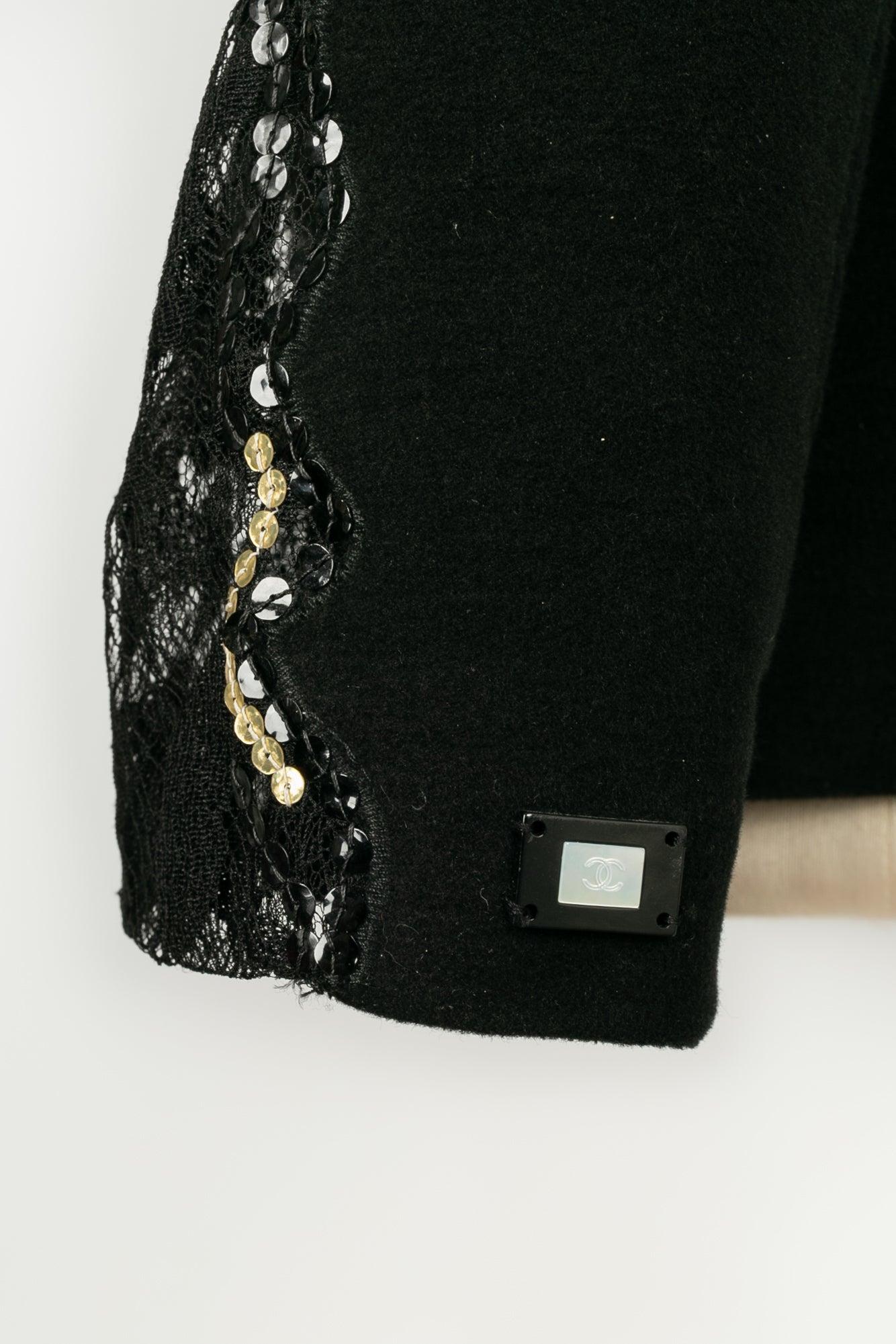 Chanel Embroidered Jacket in Suede and Lace with Sequins For Sale 1