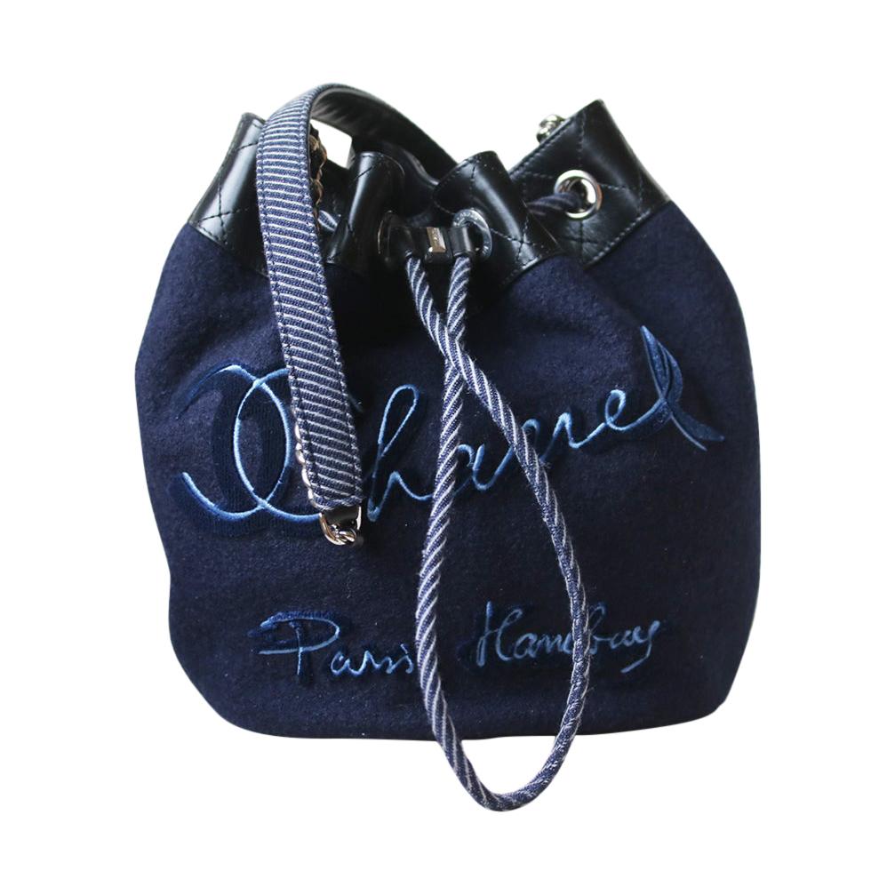 Chanel Embroidered Wool Drawstring Bucket Bag 