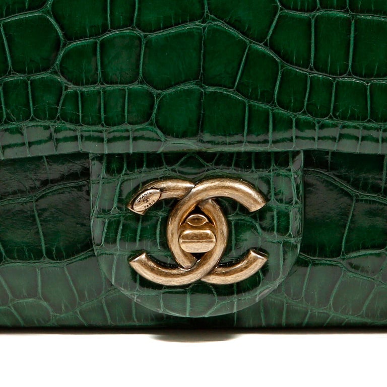 Chanel Emerald Green Alligator Medium Classic Flap Bag at 1stDibs  emerald green  chanel bag, emerald green handbag, chanel emerald green bag