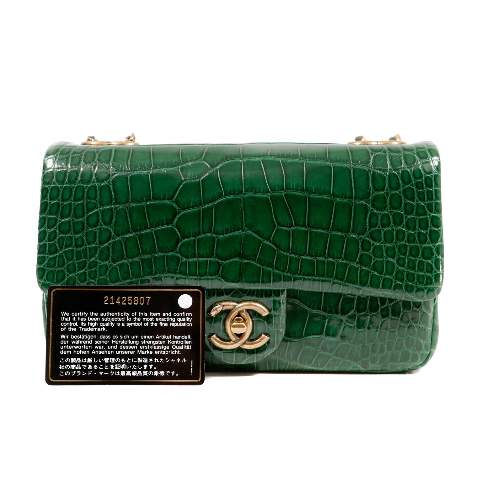 Chanel Emerald Green Alligator Medium Classic Flap Bag 2