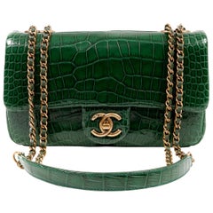 Chanel Emerald Green Alligator Medium Classic Flap Bag