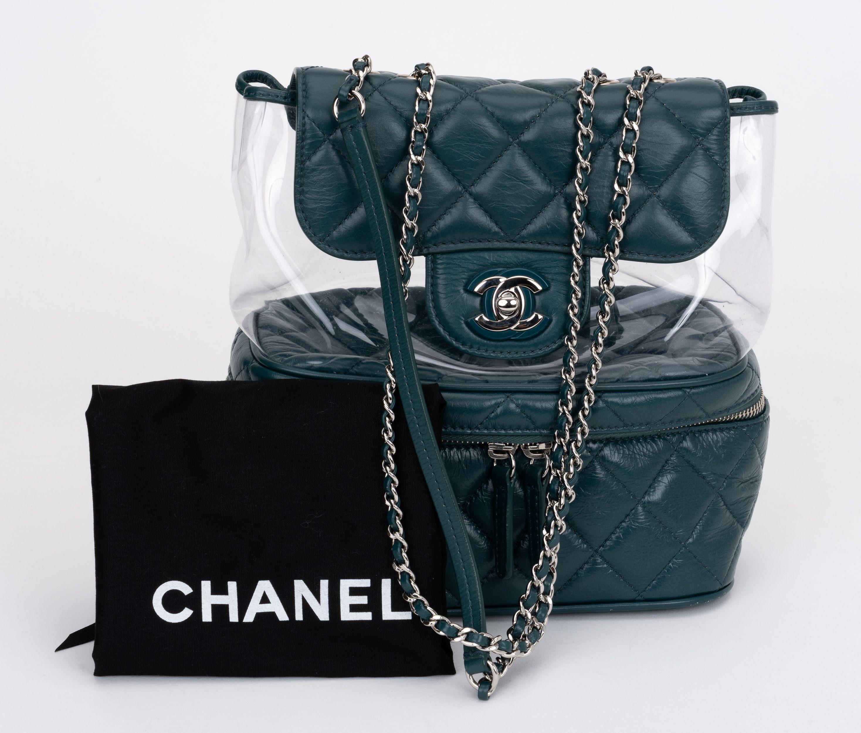 Chanel Emerald Green And PVC Backpack For Sale 1