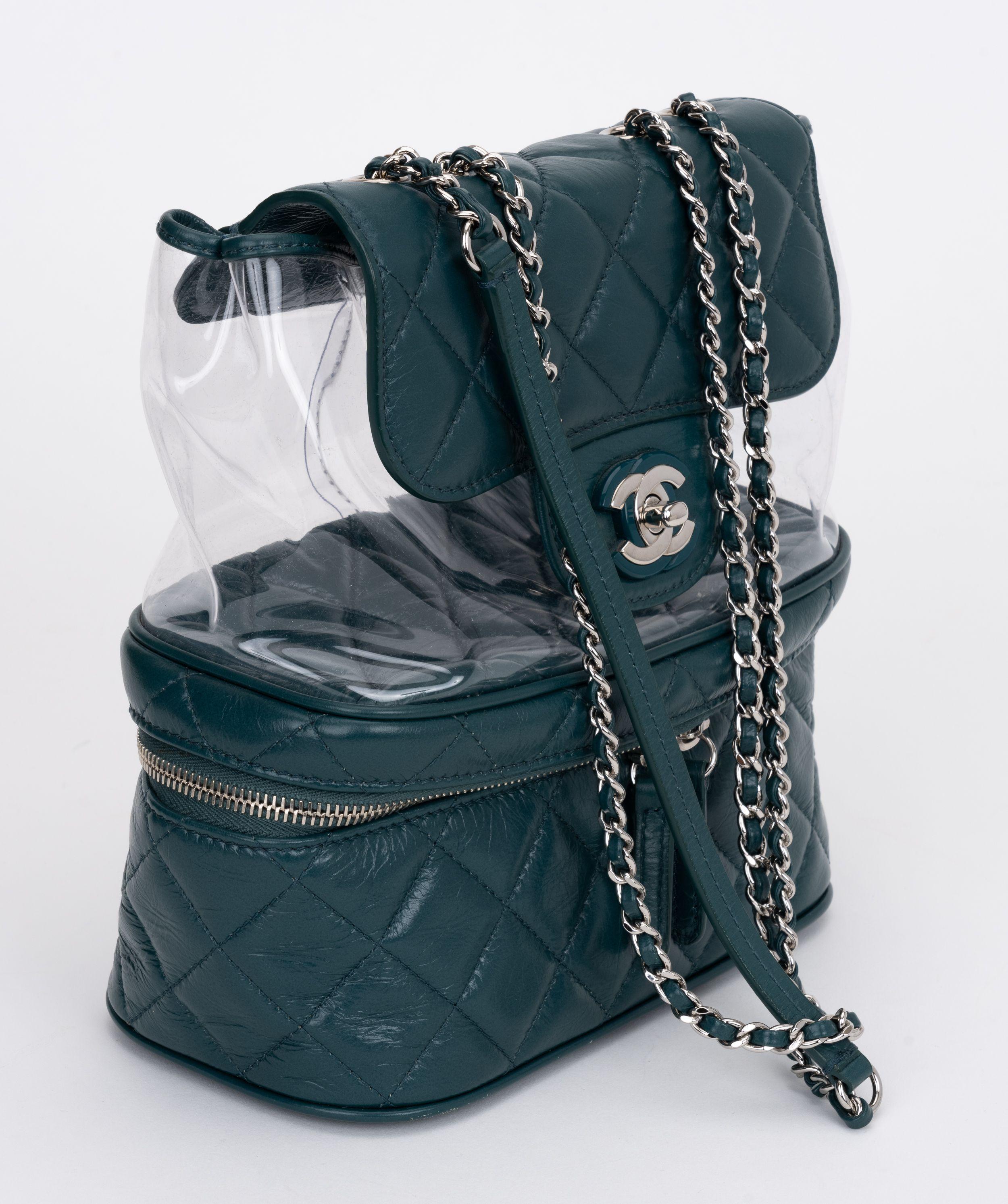 Chanel Emerald Green And PVC Backpack For Sale 2