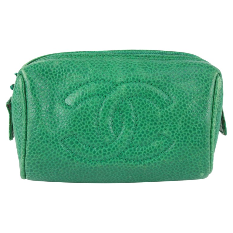 Chanel Emerald Green Caviar Leather Mini Cosmetic Pouch Make Up Case 1213c21