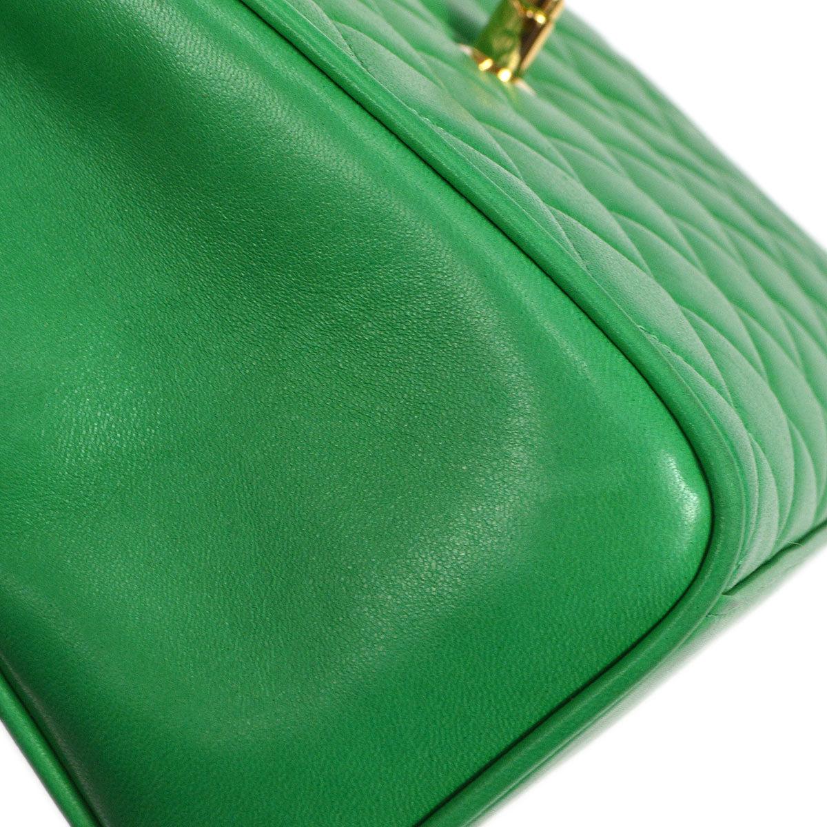 CHANEL Emerald Green Lambskin Leather Gold Small Top Handle Evening Flap Bag In Good Condition In Chicago, IL