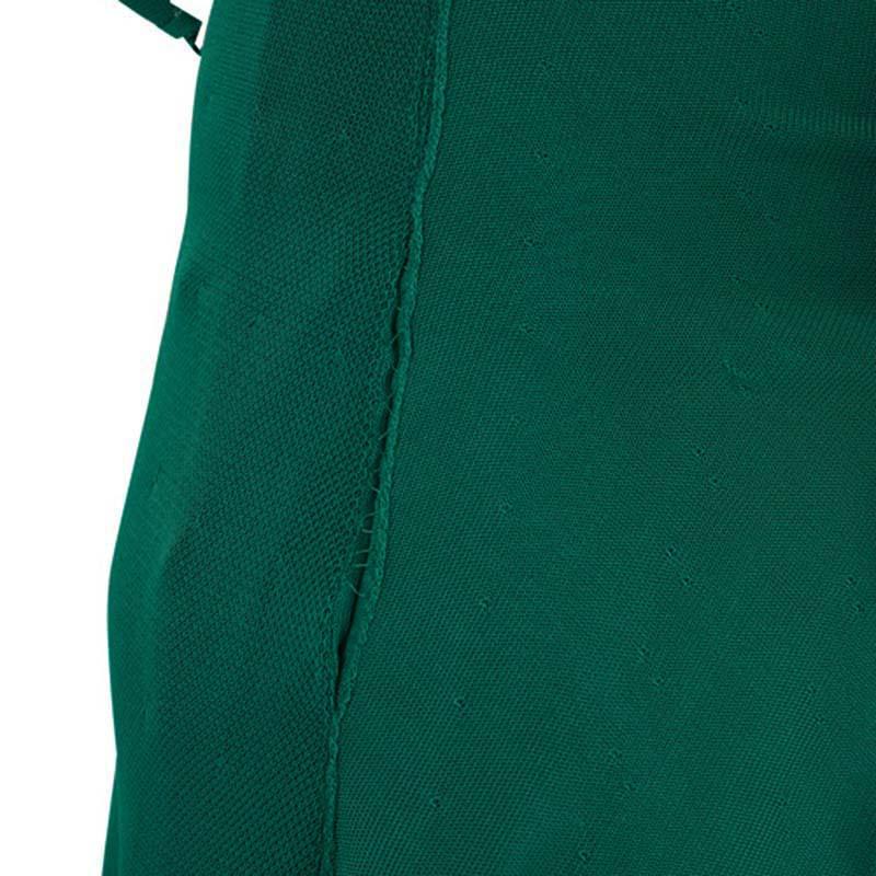 Chanel Emerald Green Perforated Mesh Knit Back Tie Detail Draped Dress S 3