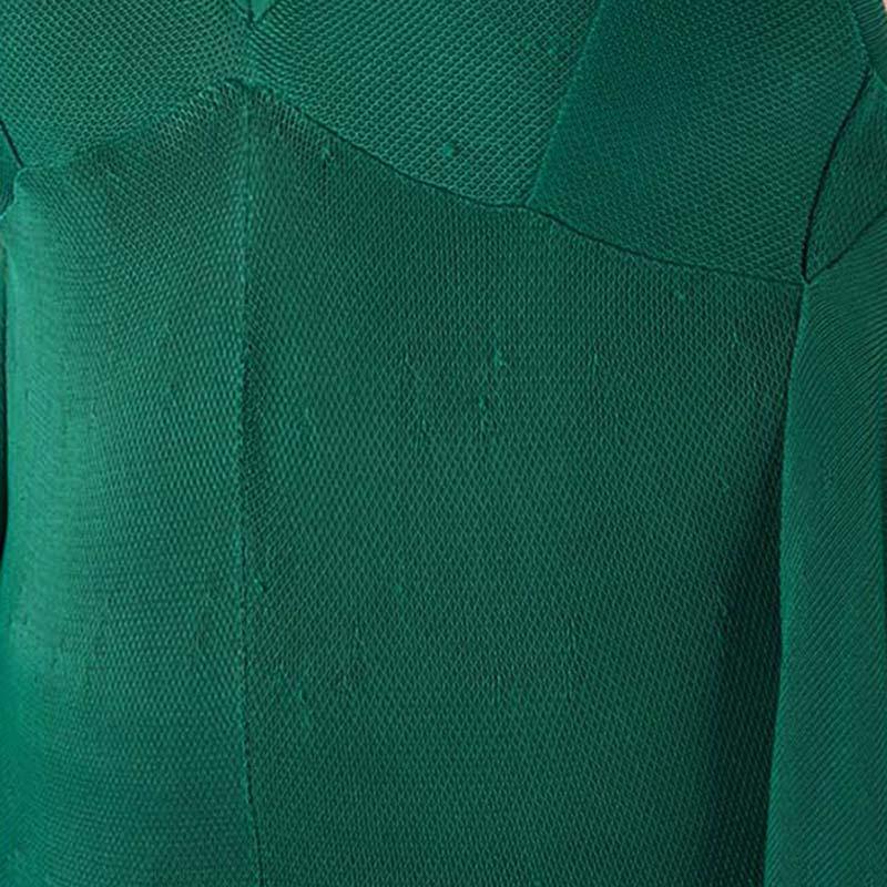 Chanel Emerald Green Perforated Mesh Knit Back Tie Detail Draped Dress S 4