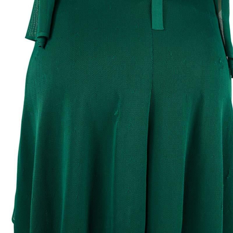 Chanel Emerald Green Perforated Mesh Knit Back Tie Detail Draped Dress S 5