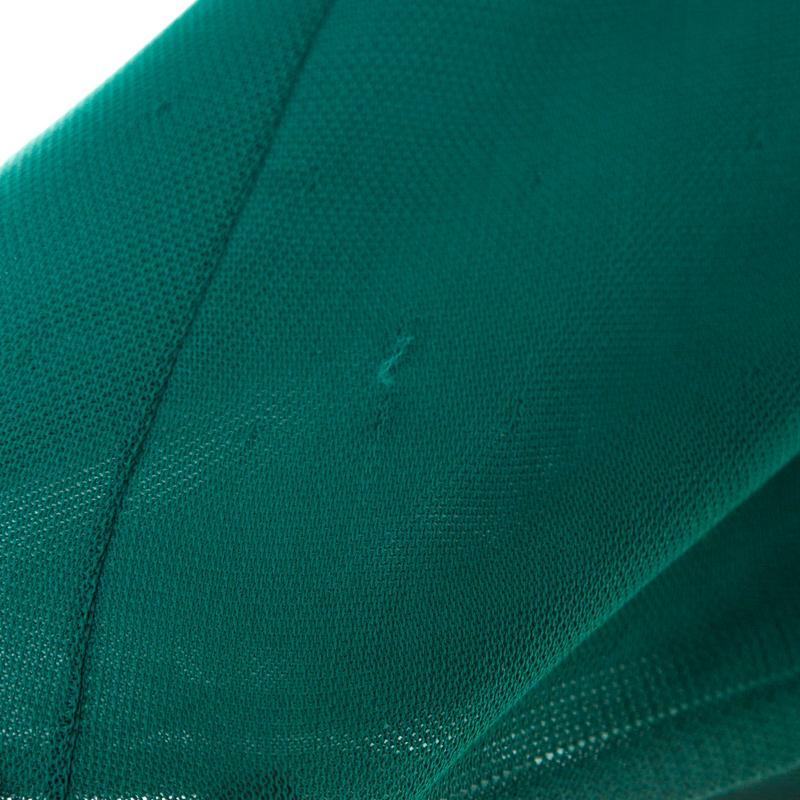 Chanel Emerald Green Perforated Mesh Knit Back Tie Detail Draped Dress S In Good Condition In Dubai, Al Qouz 2