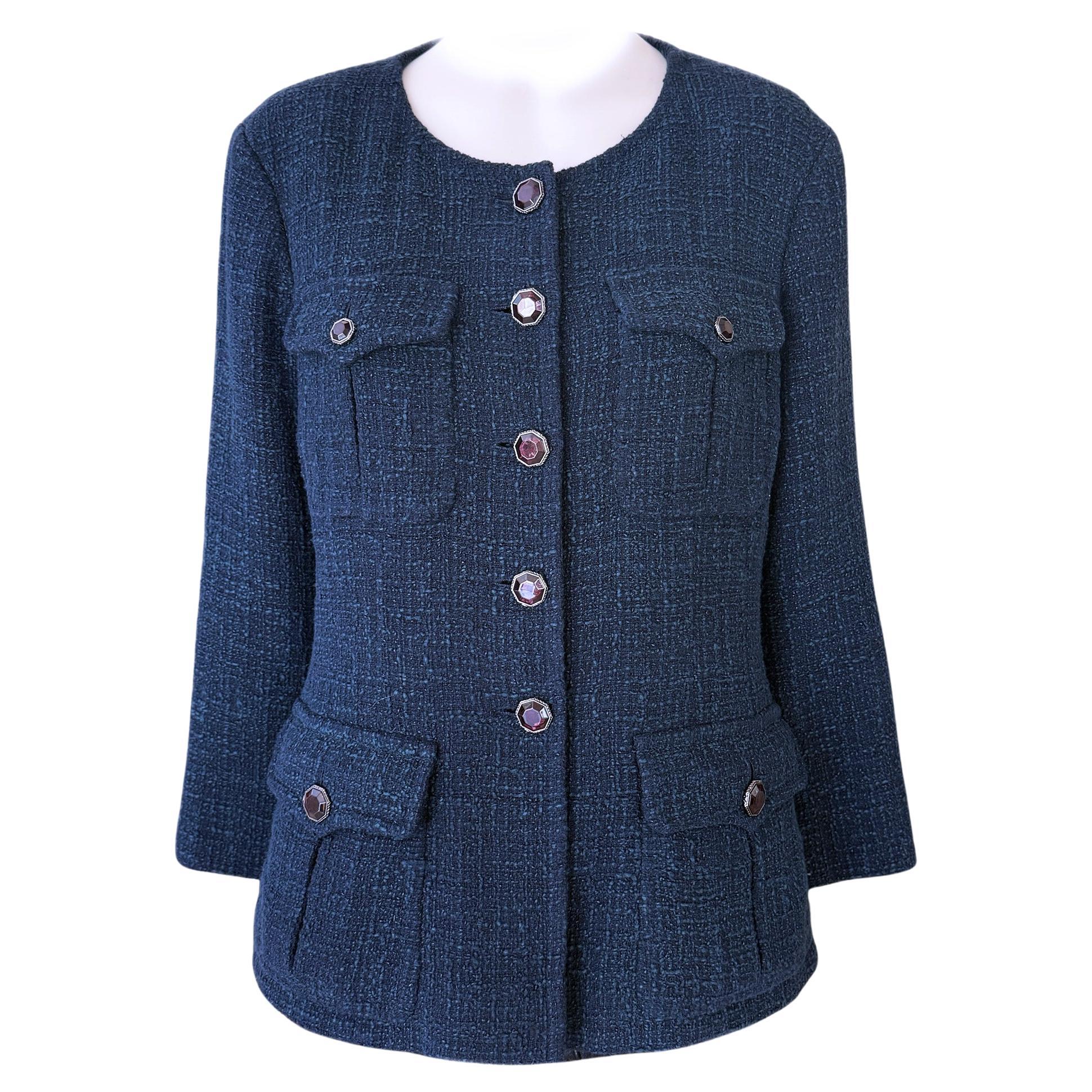 Veste Chanel vert émeraude avec boutons CC Gripoix 42 FR