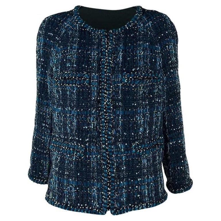 Chanel Emerald Ribbon Tweed Jacket For Sale at 1stDibs