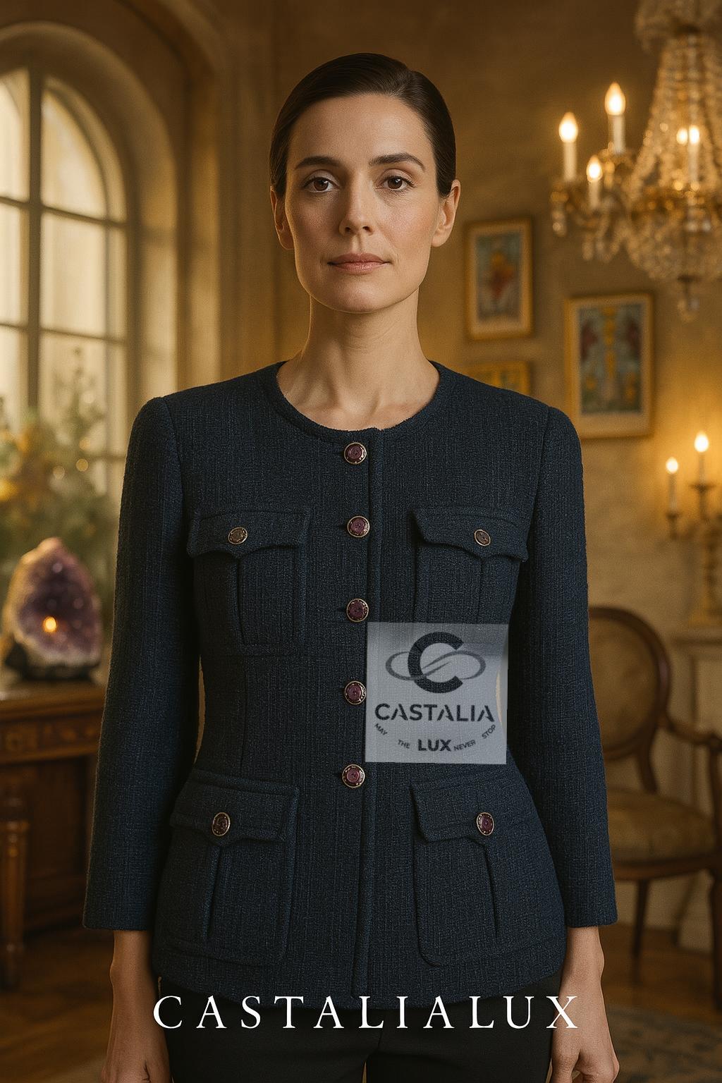 Giacca Chanel in tweed smeraldo con bottoni Gripoix 42 FR in vendita 1