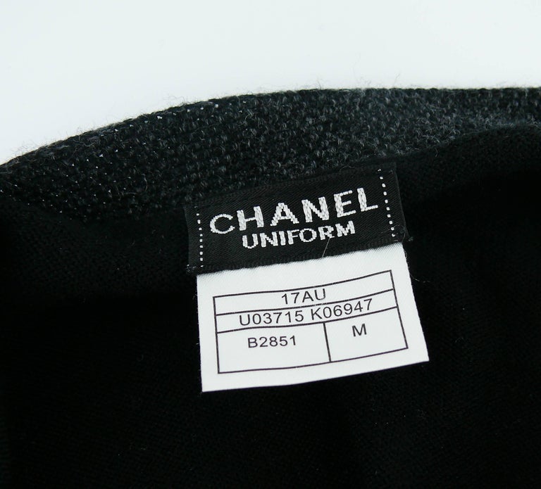 Chanel Employee Uniform Black Wool Cardigan with CC Logo Size M at