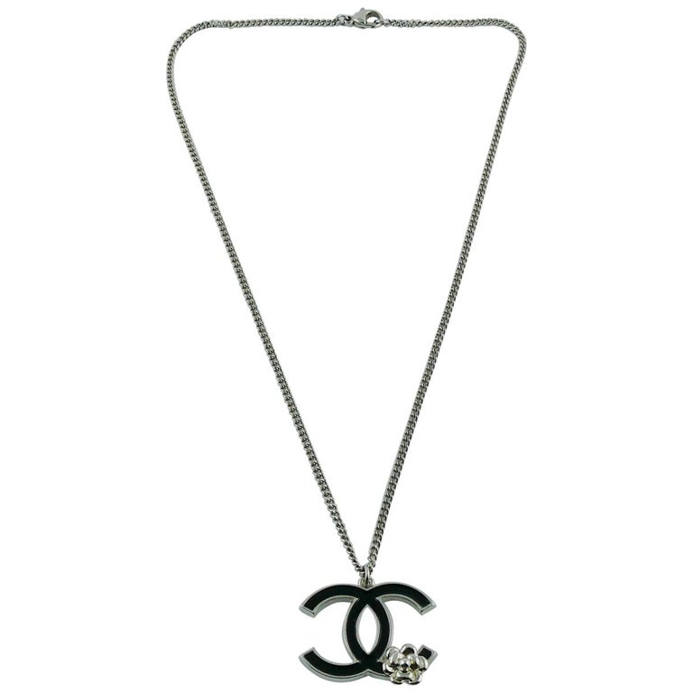 Chanel Vintage CC Enamel Pendant Necklace (Black/Gold)