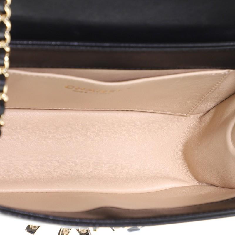 Black Chanel Enamel CC Flap Bag Beaded Chevron Sheepskin Medium