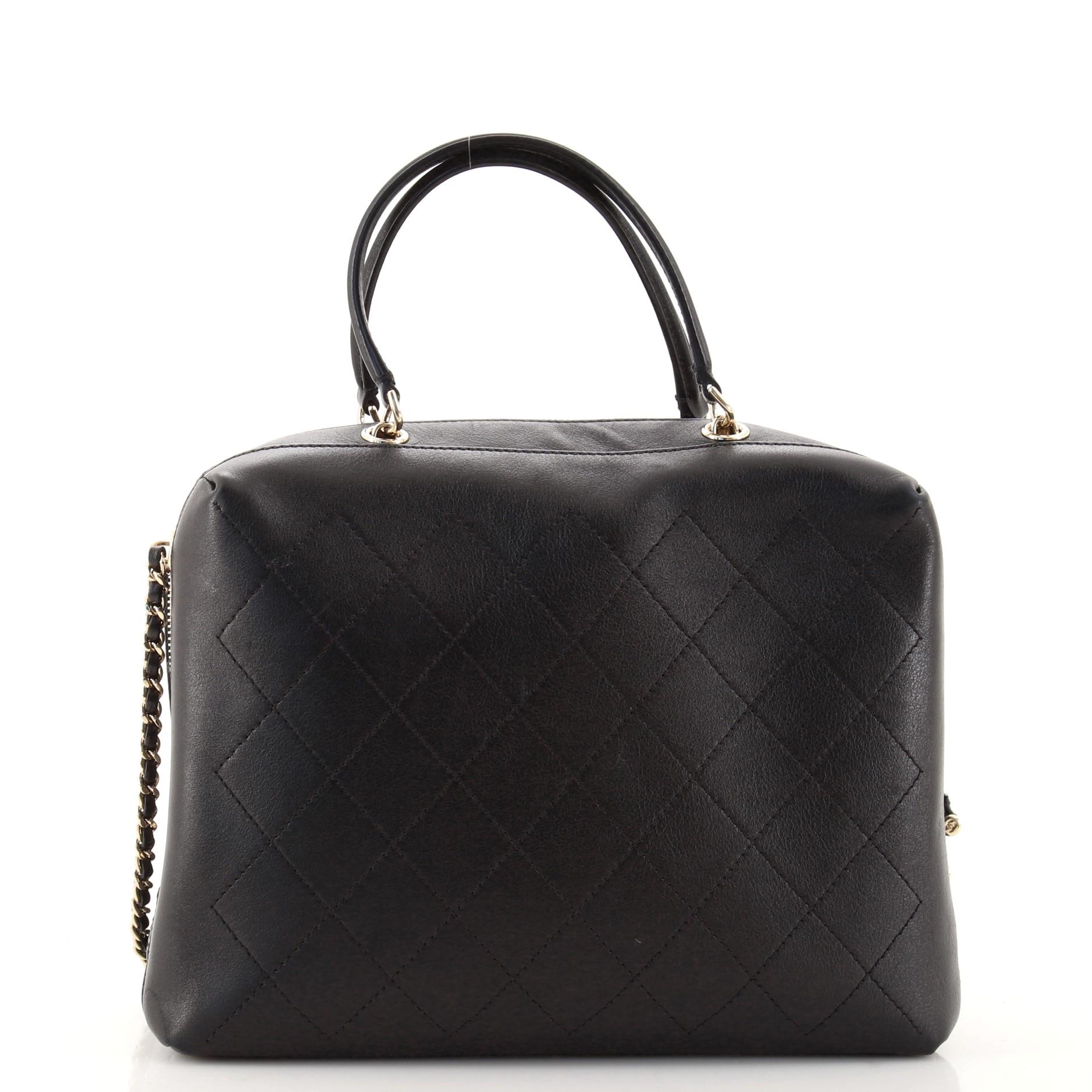 Black Chanel Enamel CC Vanity Bowling Bag Stitched Calfskin Medium