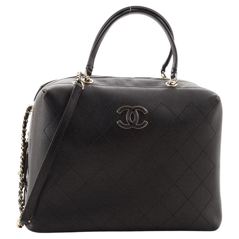 Chanel Enamel CC Vanity Bowling Bag Stitched Calfskin Medium at 1stDibs