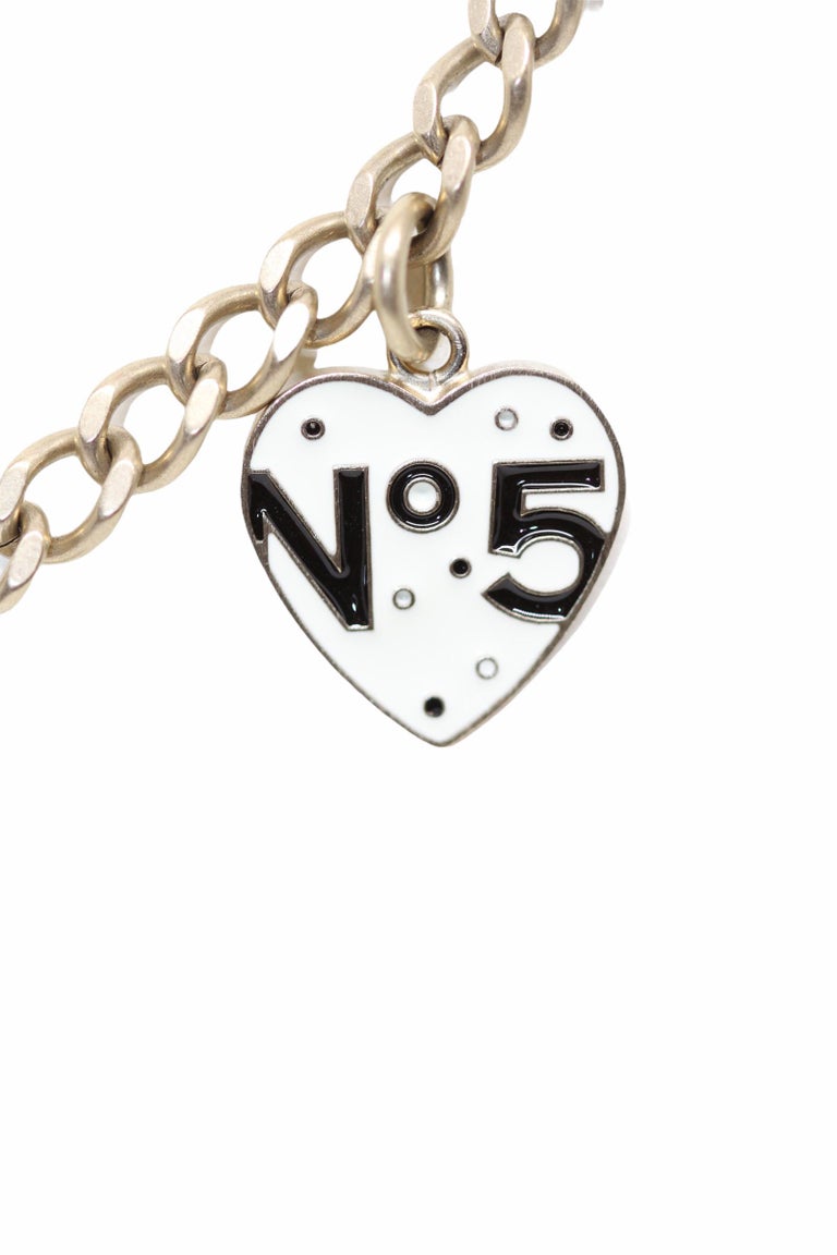 Chanel Enamel Heart and CC Charms Dangle Necklace In Good Condition In Geneva, CH