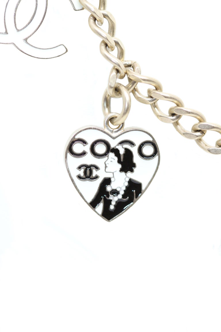 Women's or Men's Chanel Enamel Heart and CC Charms Dangle Necklace