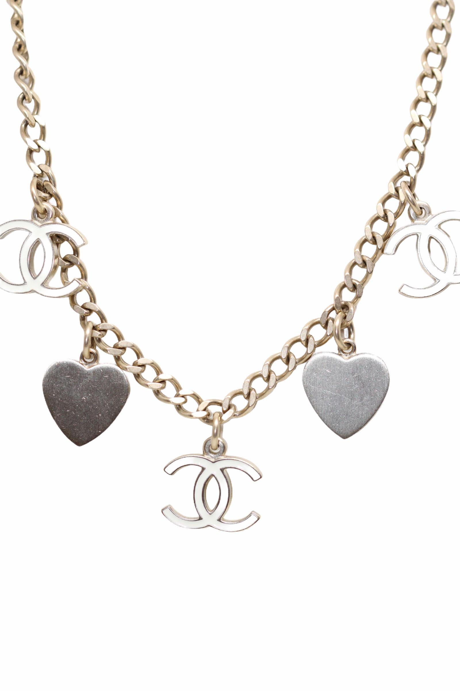 Chanel Enamel Heart and CC Charms Dangle Necklace 2