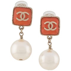 Vintage Chanel Enamel Pearl Drop Earrings