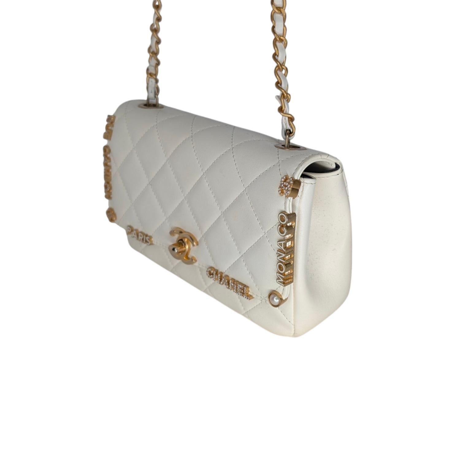 Gray Chanel Enamel Strass Quilted Paris Monaco Mini Rectangular Flap For Sale