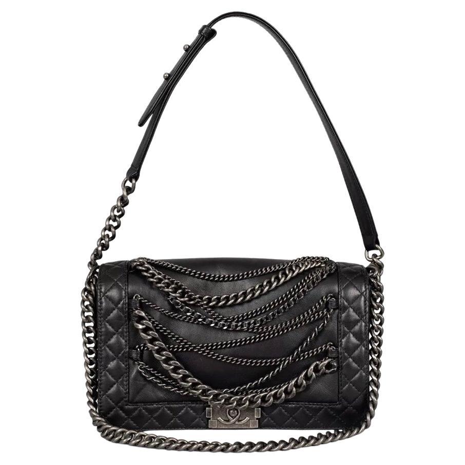 Chanel Enchained Black Leather Medium Boy Bag