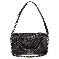 Chanel Enchained Black Leather Medium Boy Bag