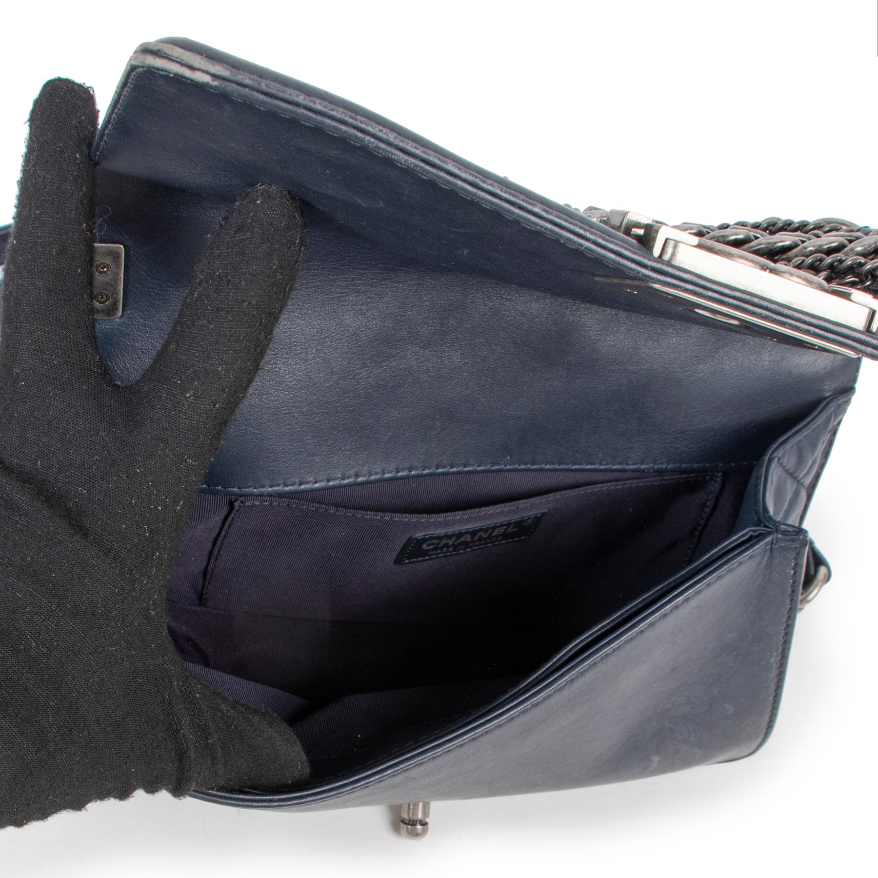 Black Chanel Enchained Blue Tweed Medium Boy Bag 