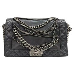 Chanel Enchained Boy Bag 2012 Black Leather Medium Flap Bag