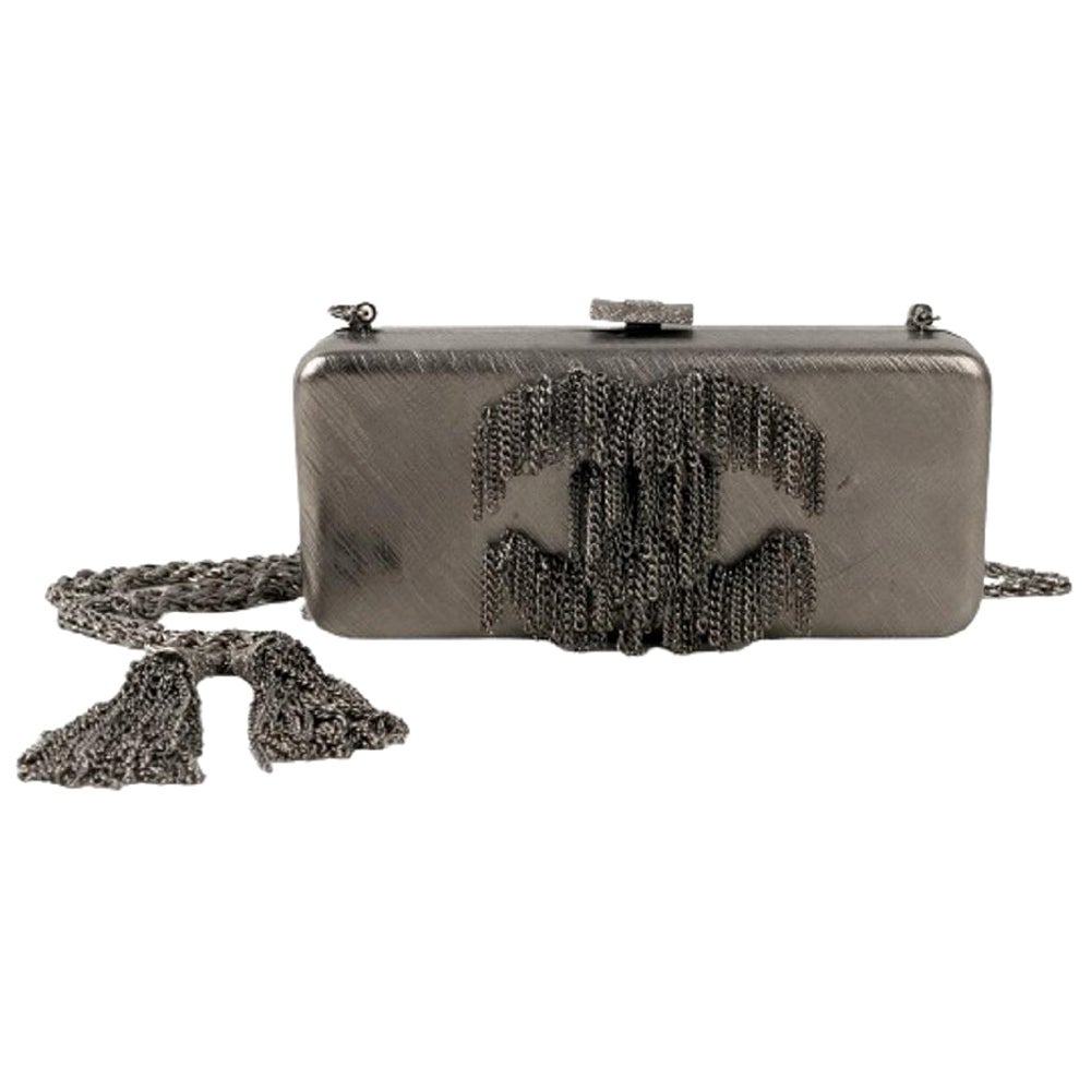 Chanel Engraved Dark-silvery Metal Clutch with CC Logo, 2004/2005