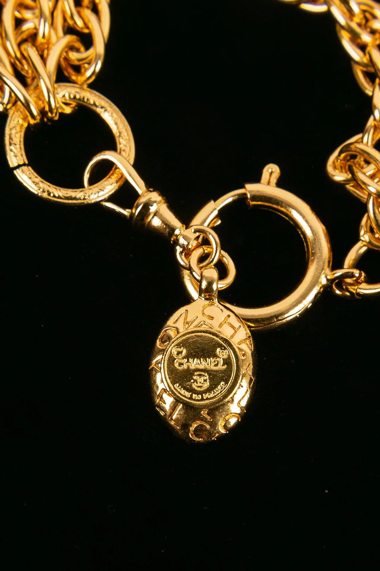 Women's Chanel Engraved Medals Bracelet in Gold Plated For Sale