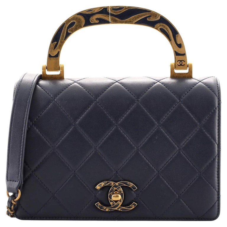 Chanel Engraved Top Handle Flap Bag Quilted Leather Small at 1stDibs