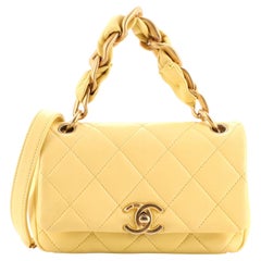 Chanel Entwined Chain Top Handle Flap Bag Quilted Lammfell Small