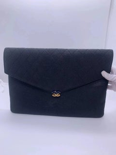 CHANEL Envelope Clutch Black Quilted Lambskin Gold Hardware CC Logo