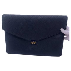 CHANEL Envelope Clutch Black Quilted Lambskin Gold Hardware CC Logo
