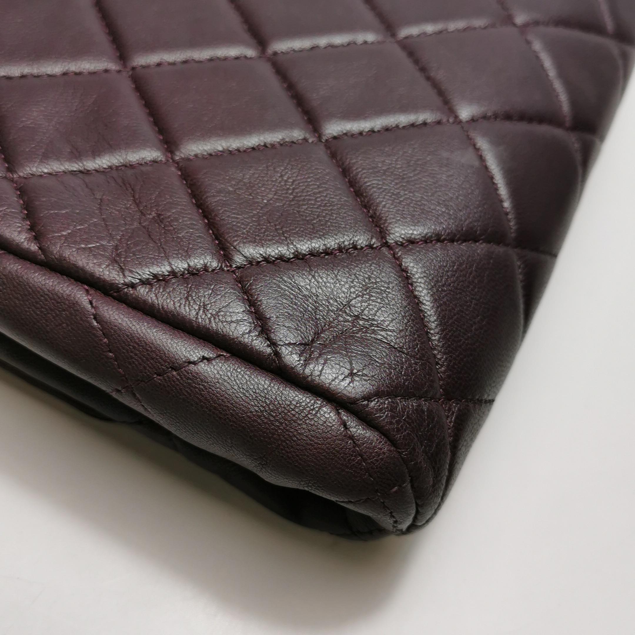 Chanel Envelope Clutch Shoulder Bag Burgundy Wine Lambskin Leather Silver Hardwa For Sale 8