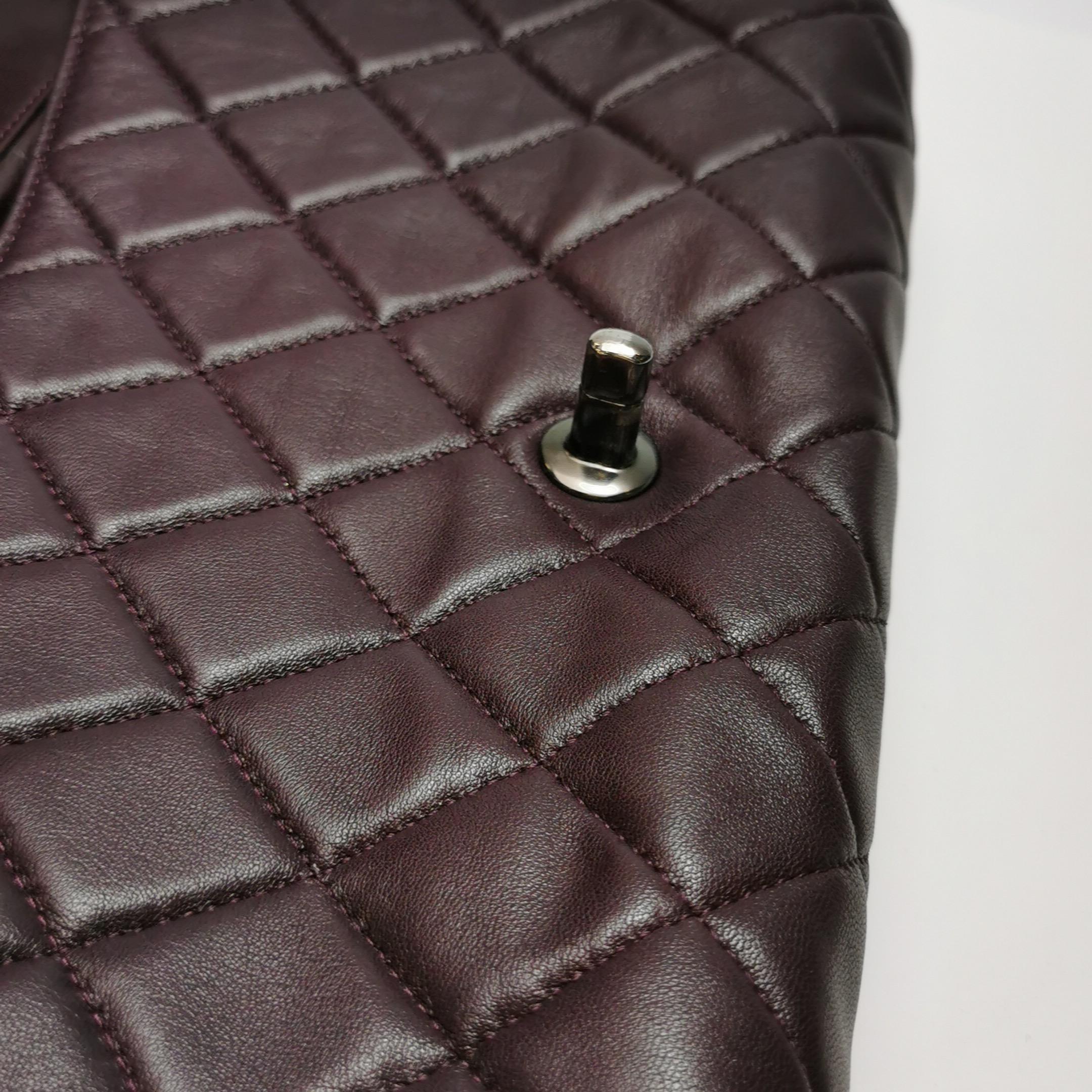 Chanel Envelope Clutch Shoulder Bag Burgundy Wine Lambskin Leather Silver Hardwa For Sale 9