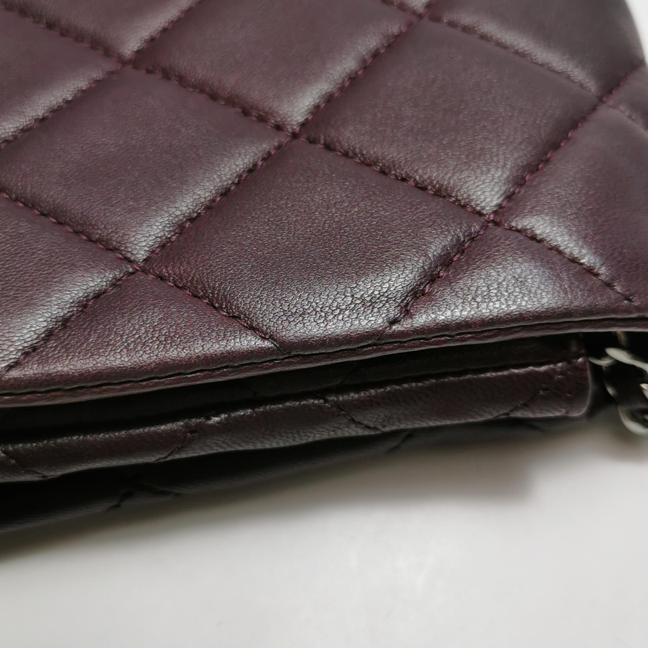 Chanel Envelope Clutch Shoulder Bag Burgundy Wine Lambskin Leather Silver Hardwa For Sale 11