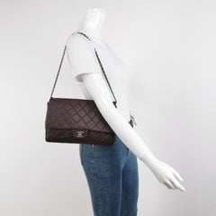Chanel Envelope Clutch Shoulder Bag Burgundy Wine Lambskin Leather Silver Hardwa